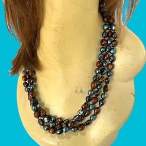 HAND‎ MADE BROWN BLUE SEED BEADS LONG NECKLACE